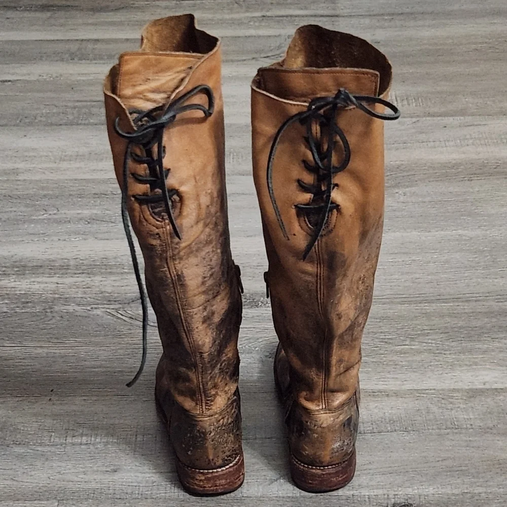 BED STU Leather Tan/Black‎ Distressed Tall Boots